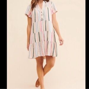 Anthropologie Georgina Tiered Cotton Striped Shirt Dress small